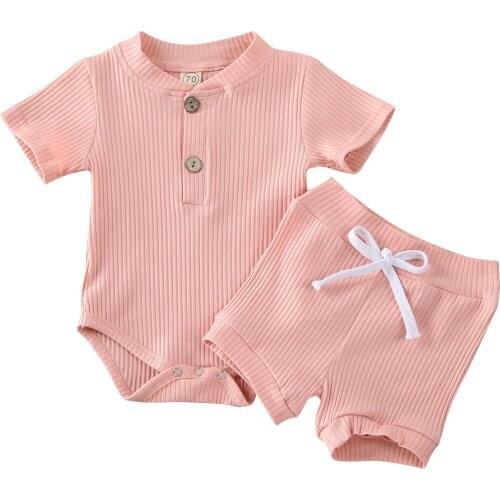 0-24M Baby Solid Bodysuit Newborn Baby Kid Boy Girl Clothes Bodysuits Shorts Outfits Summer Clothing Set