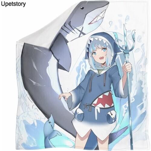 Upetstory Spring/Autumn Adults Sofa Throw Blanket Printing Anime Hololive EN Gawr Gura Fleece Couch Bed Blanket Kids Room Deco