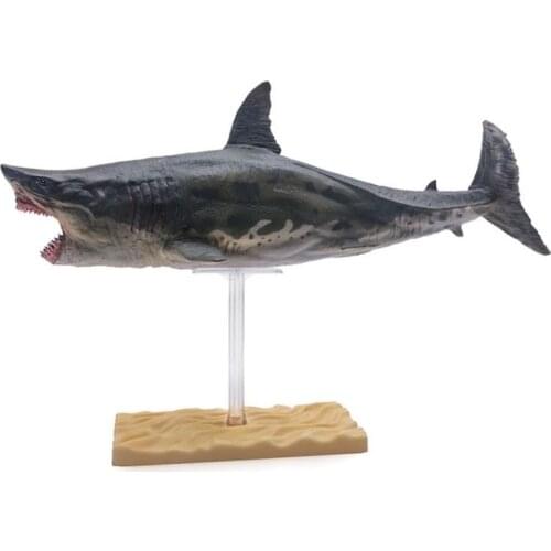 PNSO Megalodon Shark With Bracket Stand Support Classic Toys For Children Boys Sea life Ancient Animal Figure Model
