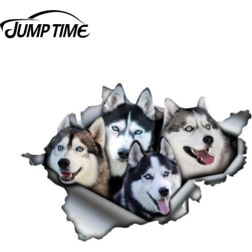 Jump Time 13cm x 8.8cm Huskies car decal car decoration 3D Pet Graphic Vinyl Decal Car Window Laptop Bumper Animal Car Stickers