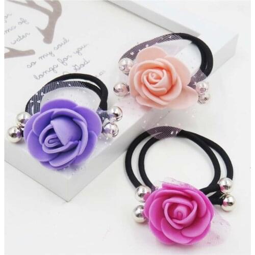 1PCS Mesh Rose Flower Elastic Hair Bands For Girls Bohemian Headband Scrunchy Korean Fashion Kids Hair Accessories For Women