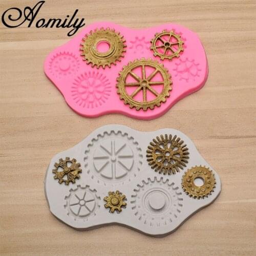 Aomily 7 Holes Gear Silicone Fondant Cake Chocolate Mold Beautiful Birthday Baking Mold Mousse Sugar Craft Icing Mat Pastry Tool