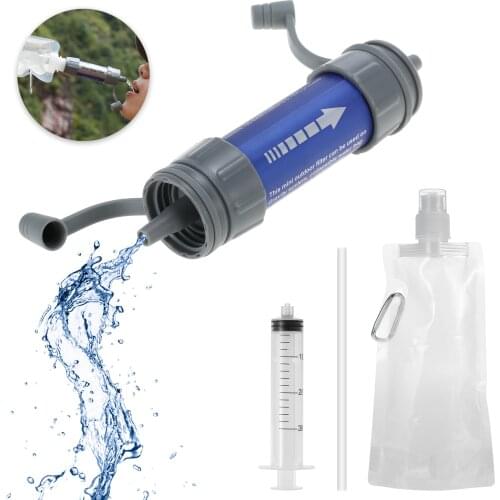 Outdoor Camping Water Filter Straw Purifier Water Filtration System With Drinking Pouch Emergency Hiking Equipment