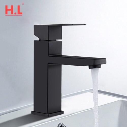 Black Square Bathroom Sink Faucet Single Handle Basin Faucet Wash Tap Bathroom Toilet Deck Mounted Basin Tap