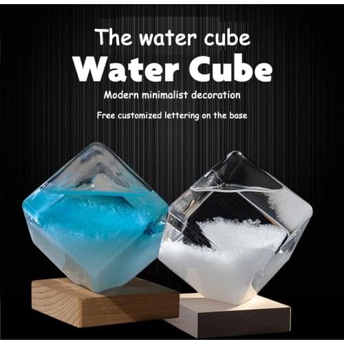 8CM Water Cube Storm Glass Bottle With Wooden Base Home Desktop Decoration Weather Forecast Bottle Glass Craft Decorations