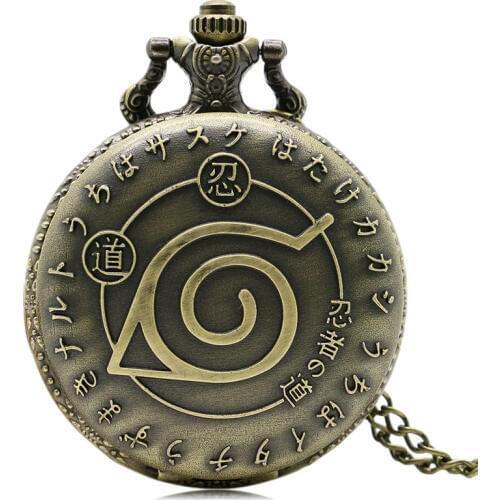 Vintage Bronze Naruto Quartz Necklace Pendant Pocket Watch Fob Chain NARUTO Fans Cosplay Collectibles Toys Gifts for Boys Girls