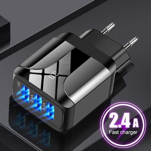 EU QC 3.0 Charger 2.1A USB Plug Three Power Ports Travel Charger For Phone Of Phone And Supports Fast Charging With Latest Phone