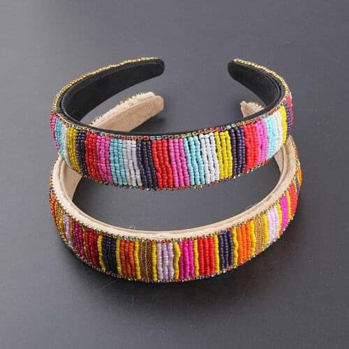 New Ethnic Baroque Inlaid Colored Hairbands Rhinestones Beads Turban Luxury Headband Ladies Party Travel Gift Hair Accessories