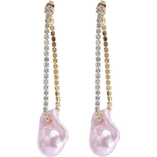 Long crystal Tassel Simulated Pearl Drop Earrings for Women Gift Bijoux Korean Jewelry OL pink white Pendientes boucle d'oreille