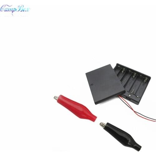 10Pcs 6xAA Battery Case Holder Socket Wire Junction Boxes With Wires, Switch&Cover, Black+Red Crocodile Alligator Clip