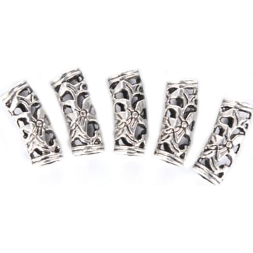 10Pcs Alloy Spacer Hair Braid Dread Dreadlock Bead Cuff 5mm Hole Clip Rings Tube For Hairbraid Hairstyling Tool