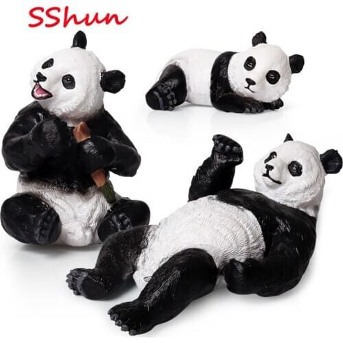 3pc/Set animal Family model Children simulation solid wild new panda toy set ornaments crawling panda figure