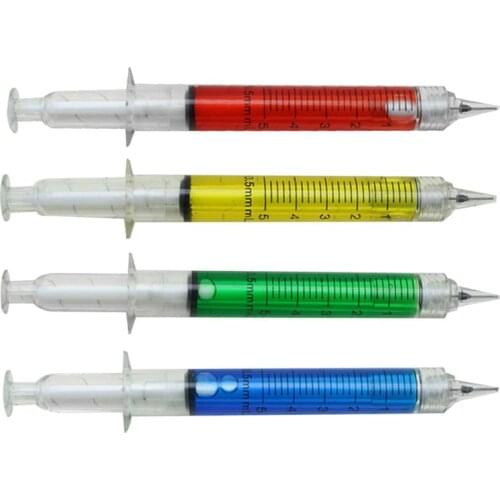 4pcs 0.5mm Blue Refill Ballpoint Pens Syringe Shaped Ballpen School Stationery Supplies Gifts