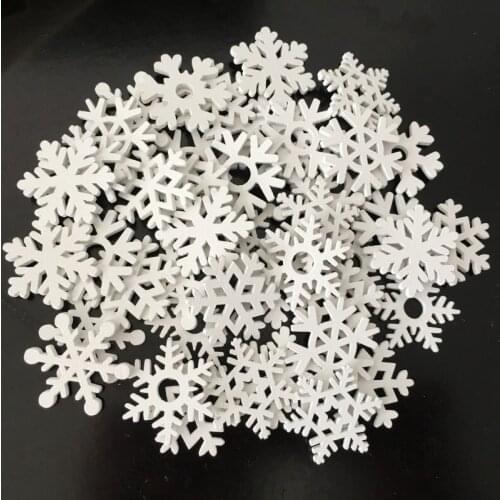 50PCS 35mm Mix Shape Wooden White Snowflakes Christmas Ornaments Xmas Pendants New Year Christmas Decorations for Home