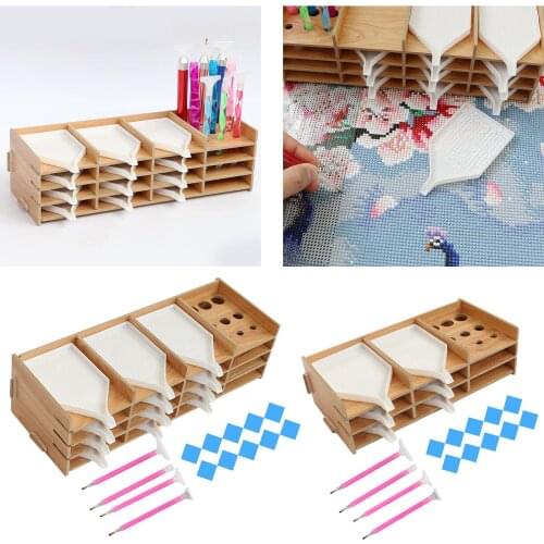 5D Diamond Painting Accessories Drill Pens and Trays Wooden Storage Rack Holder
