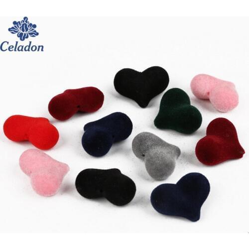 New Fashion 10pcs Bending Heart Shape Acrylic Bead Velvet Covered Beads DIY Earring Charms Pendant for Jewelry Findings Making