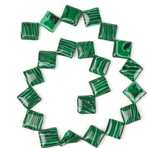 Semi-finished Regular Dark Green 14*14*5mm Malachite Stone Loose Beads DIY Bracelet 15inch Male and Female Gift H312