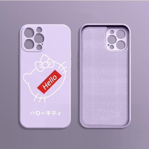 Lovely cat Cartoon hello KT Phone Case For iPhone 11 12MINI 7 8 Plus X XR 12 13 Pro XS Max Soft Edge Shockproof silicone Capa