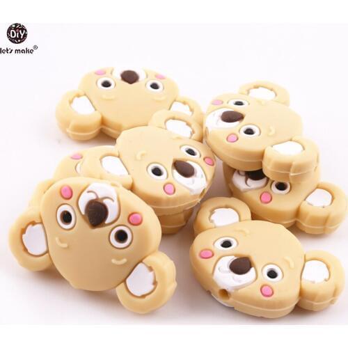 Lets Make Food Grade Silicone Teether Brown Mini Koala 5pcs Cartoon Silicone Animals BPA Free Handmade Necklace Baby Teether