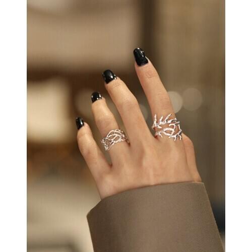 Authentic S925 Sterling Silver FINE Jewelry Hollow net Tree Branch Leaf twig Long Ring adjust TLJ1490