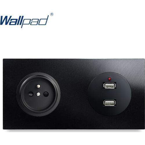 EU 2 Pin French Socket With 2 USB Socket 5V 2400MA Wallpad Luxury Aluminum Metal Panel Electric Wall Electrical Outlets