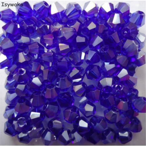 Isywaka Sale Blue AB Colors 100pcs 4mm Bicone Austria Crystal Beads charm Glass Beads Loose Spacer Bead for DIY Jewelry Making
