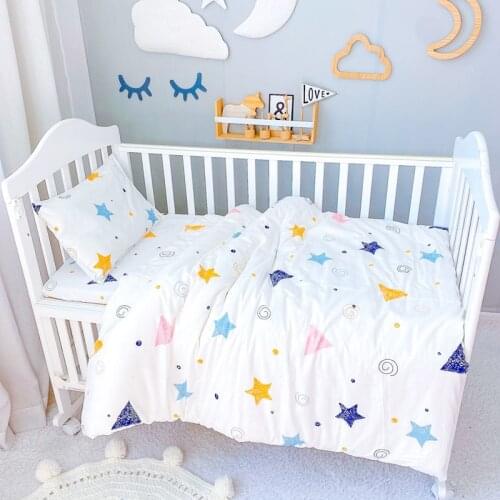 3Pcs Baby Bedding Set Cotton Star Pattern Infant Crib AB Side Pillowcase Duvet Cover Newborn Cot Bed Flat Sheet Baby Bed Set