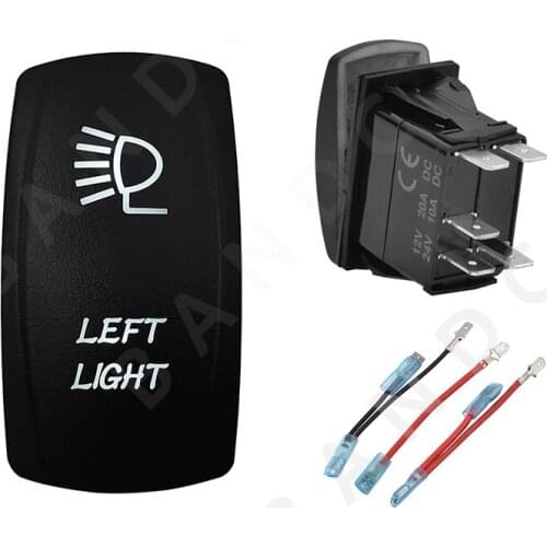 LEFT LIGHT Rocker Switch 5P ON-OFF SPST White Led Lights Push Switch for Car Boat Carling RV SUV Van，Jumper Wires，Auto Accessory