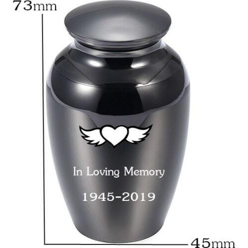 LHP127 2.8 inches Angel Wing&Heart Cremation Mini Urn for Human Ashes,Personized Engrave In Loving Memory Keepsake Urns