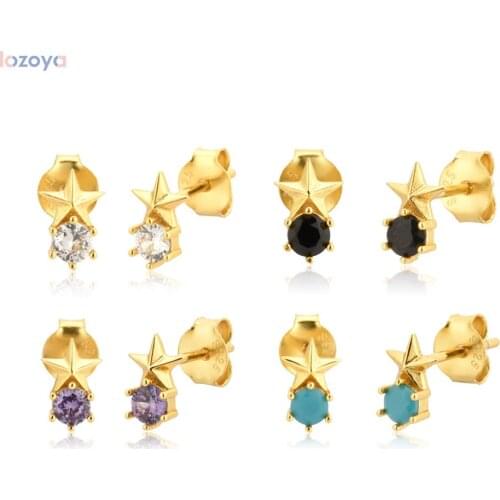 Lozoya 925 Sterling Silver Crystal Jewelry One Zircon Star Stud Earring Piercing Ohrringe Pendiente Luxury Fashion For Women