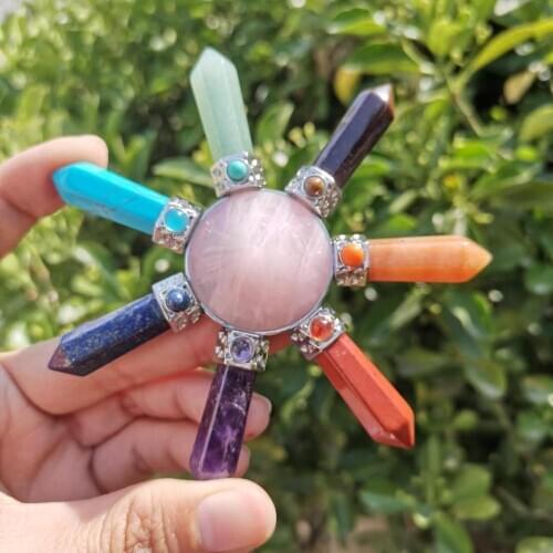 Different colors Natural quartz crystal seven chakras Energy collector