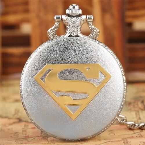 Hot Fashion Silver/Bronze Super Man Theme Quartz Pocket Watch with 30 cm Punk Pocket Chain Xmas New Year Gifts