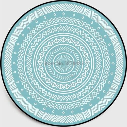 200cm Fashion Light Green Ethnic Geometric Round Bedroom Living Room Short Crystal Velvet Foyer Non-slip Floor Mat Carpet