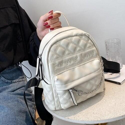 Fashion Thread Female Backpack PU Leather Backpacks for Teenager Girls Schoolbag Small Chain Women Shoulder Bags Purses