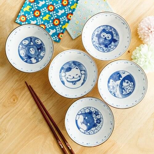 Cartoon Ceramic Bowl Underglaze Japanese Ceramic Rice Bowl Tableware Salad Bowl Kitchen Accessories Noodle Bowl
