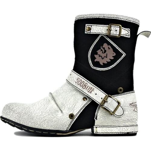 Mens Mid-Calf Boots Cowboy Boots Zipper-up Motorcycle Boots Genuine Leather Men Handmade Western Boots Shoes 5008-1-H8-C