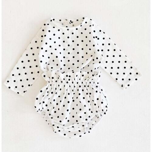 Autumn New Cotton Baby Girl Polka Dot Long-Sleeved Upper Garment + Pumpkin Bread Pants Two Piece Suit