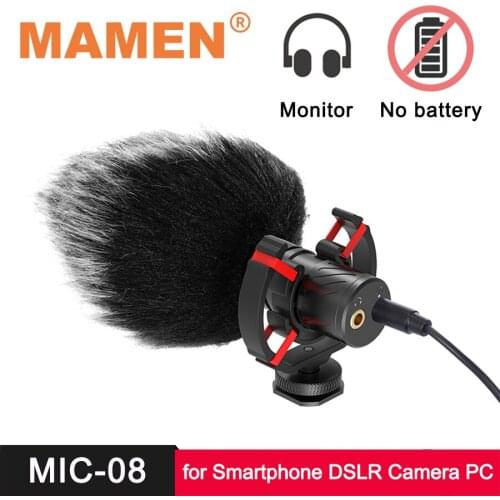 MAMEN Aluminum Alloy Professional Vlog Shotgun Microphone Video Monitor MIC for Smartphone DSLR Camera PC Recording Microphone
