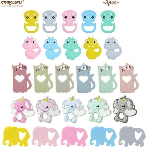 TYRY.HU 3Pcs/Lot Cartoon Dumbo Dinosaur Teether BPA-Free Edible Silicone Baby Molar Teeth Care Toy Accessories