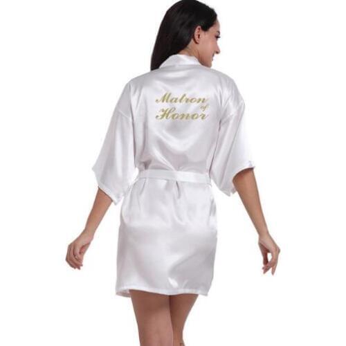 RB91 2017 Fashion Silk Bride of Mother Robe with Gold Letter Sexy Women Short Satin Wedding Kimono Sleepwear Get Ready Robes