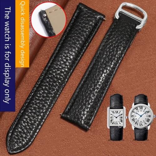 Quuick Release 17 20 22 23mm Genuine Leather Strap Black Bracelet Replacement Tank Solo Males Womens Wristband Folding Buckle