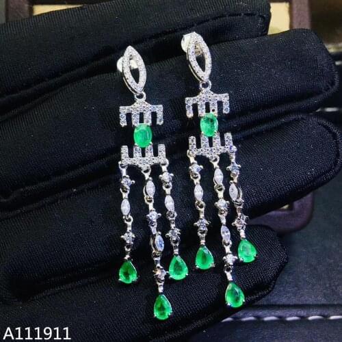 KJJEAXCMY fine jewelry 925 sterling silver inlaid Natural Emerald ladies earrings fashion support detection popular