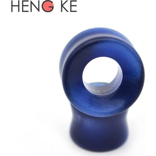 Blue Flesh Tunnel Semi Precious STONE Ear Stretcher Flesh Saddle Plug Taper Cat Eye Stone 16mm Double Flare Wholesale