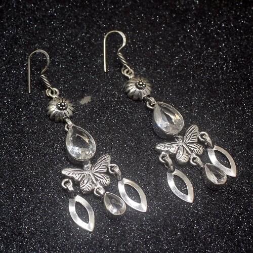 Glowing Unique Shiny White Topazz Silver Color For Women Drop Dangle Earrings 2 7/8 Inch HD665
