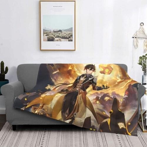 Zhongli Genshin Impact Blankets Fleece Autumn/Winter Anime Multifunction Super Warm Throw Blanket for Bed Couch Bedspread