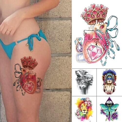 Waterproof Temporary Tattoo Sticker Old School Crown Butterfly Flash Tattoos Lion Body Art Arm Fake Tatoo Women Men