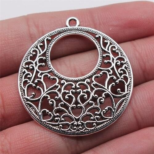 WYSIWYG 4pcs 41x38mm Round Filigree Charms Jewelry Findings Hollow Charms For Earring Making Hollow Carved Charms Fit Earrings