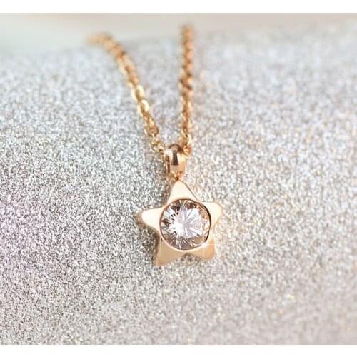 YUNRUO Fashion Rose Gold Color Woman Jewelry AAA Zircon Cute Star Pendant Necklace 316L Stainless Steel High Polish Never Fade