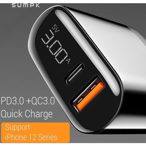 SUMPK 18W PD Charger Quick Charge USB Type C Fast Phone Charger LED Display QC3.0 For iPhone 11 12 Mini 12Pro Max Samsung Xiaomi
