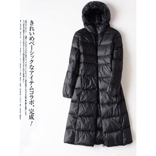 Women 2021 Winter Fashion Long Hooded Outwear Female Ultralight White Duck Down Jackets Ladies Plus Size Slim Overcoats R320